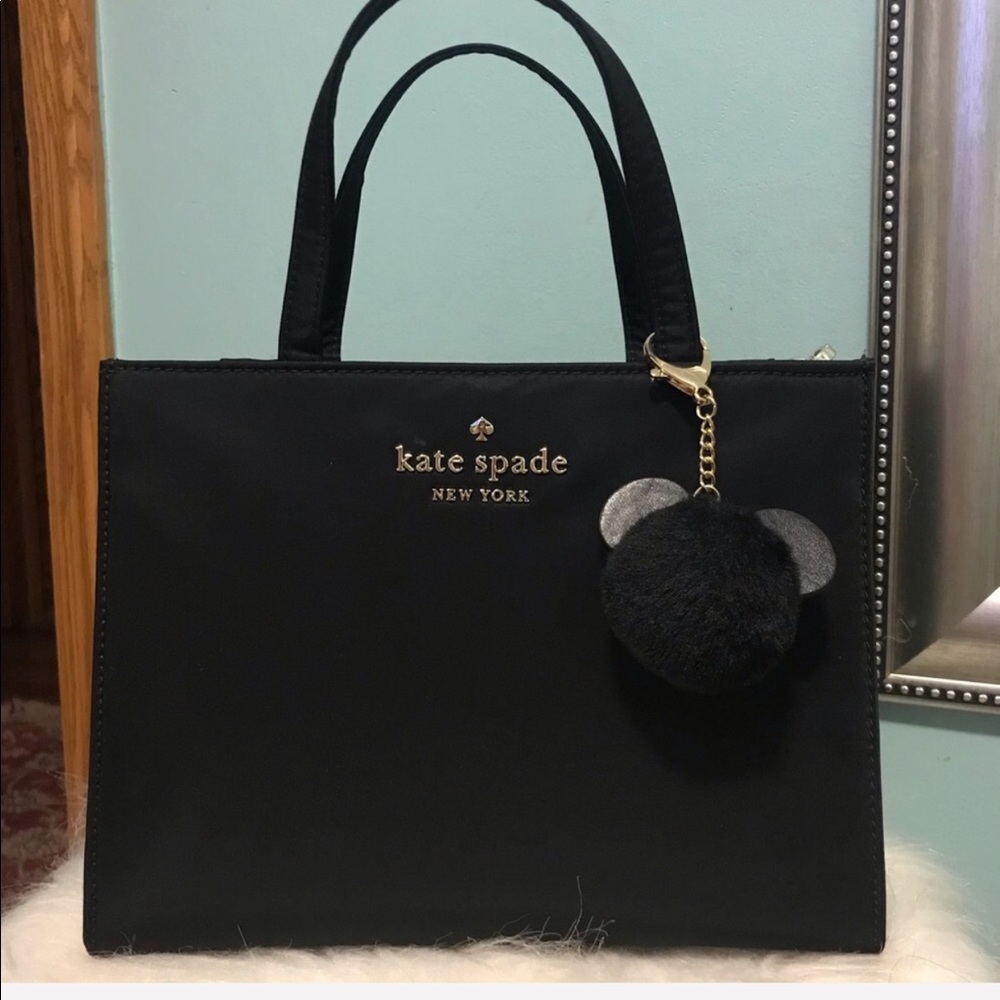 kate spade Black Tote with Pom Charm